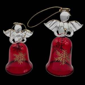 Sorelle Hand Crafted Spun Glass Angel Ruby Red Bell Christmas Ornaments Vintage